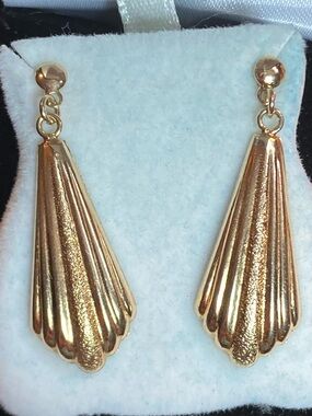 Vintage 14K Solid Gold Scallop Shell Dangle Earrings ✨ 32mm Classic
